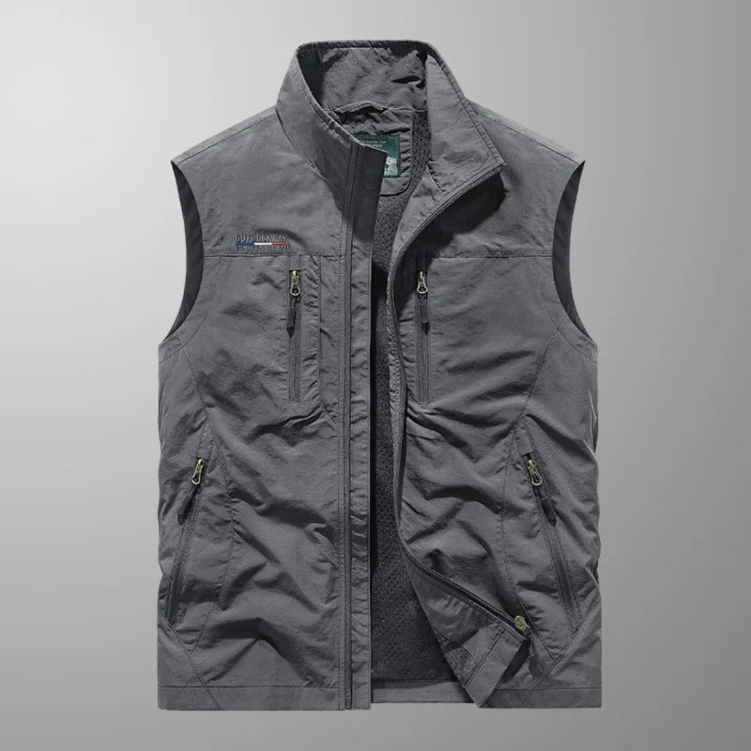 Men's Utility Vest Multi-Pocket Zip Front Stand Collar Regular Fit
