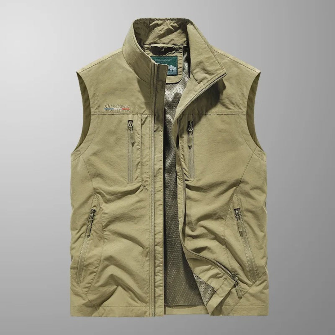 Men's Utility Vest Multi-Pocket Zip Front Stand Collar Regular Fit