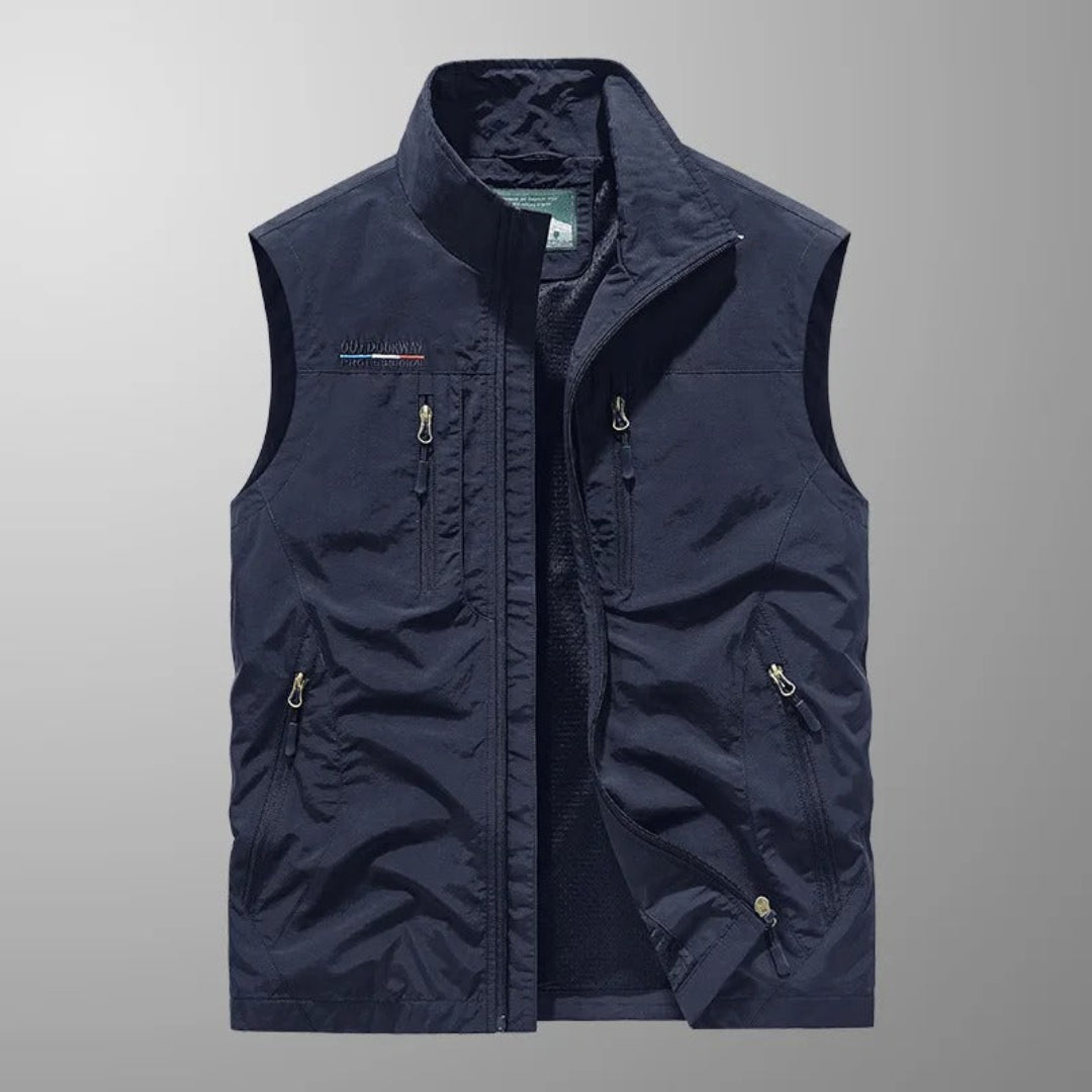 Men's Utility Vest Multi-Pocket Zip Front Stand Collar Regular Fit