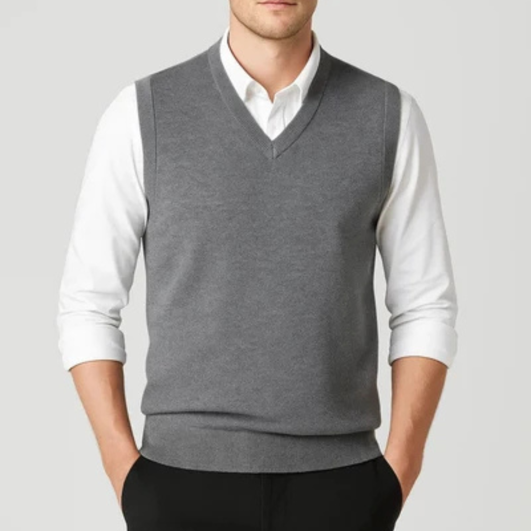 Men's V-neck Sweater Vest, Sleeveless Solid Layering