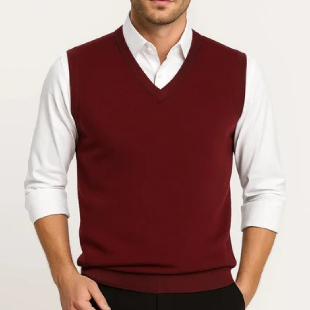 Men's V-neck Sweater Vest, Sleeveless Solid Layering