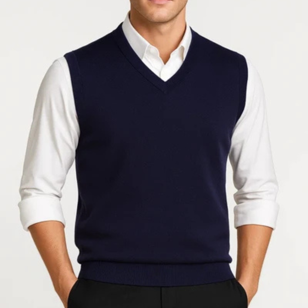 Men's V-neck Sweater Vest, Sleeveless Solid Layering