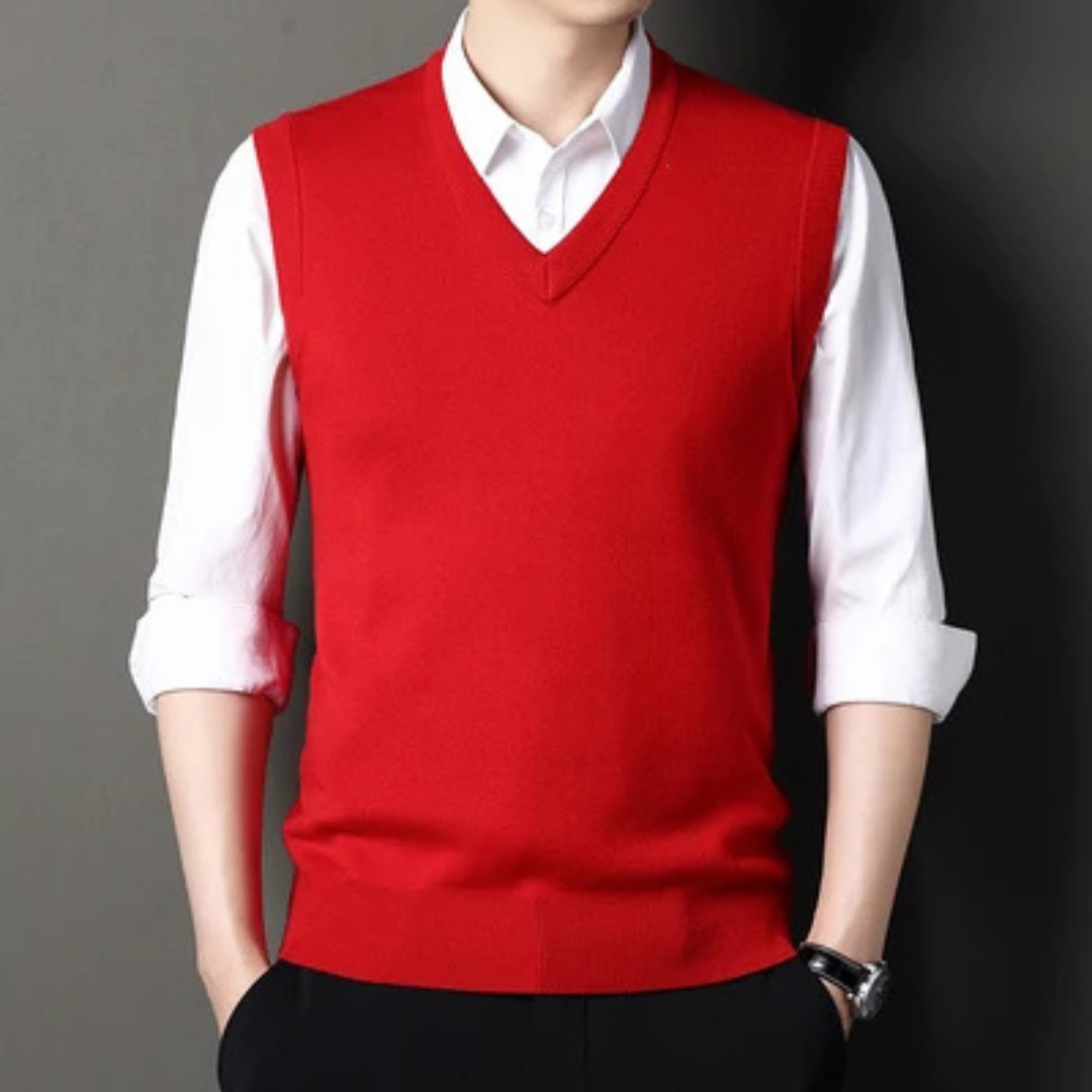 Men's V-neck Sweater Vest, Sleeveless Solid Layering