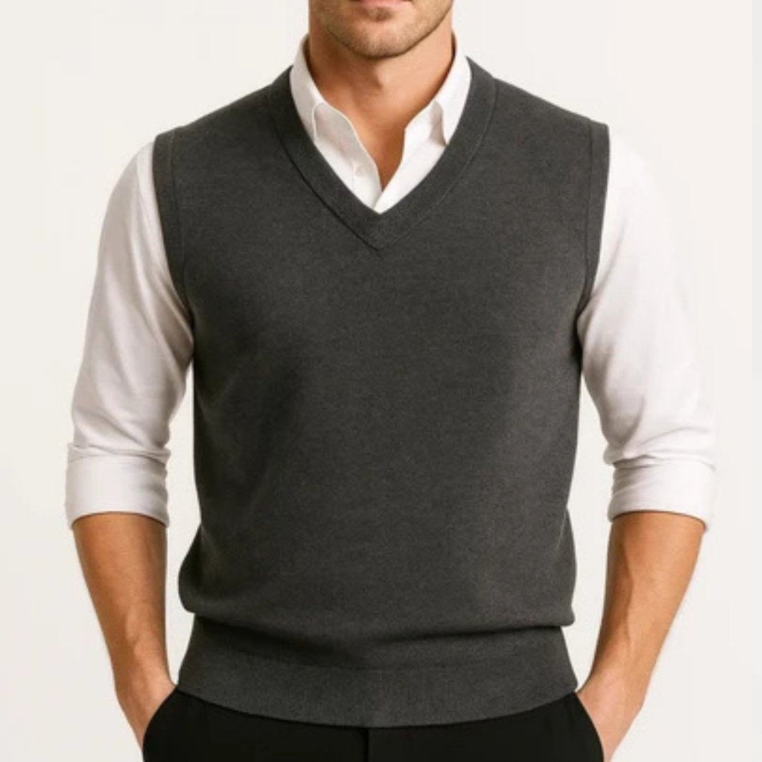 Men's V-neck Sweater Vest, Sleeveless Solid Layering