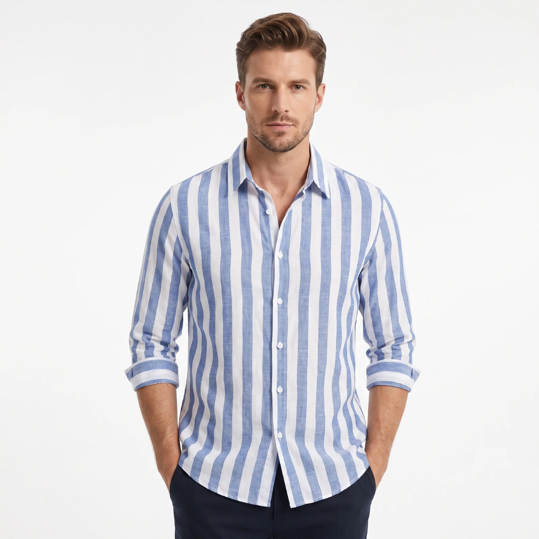Men's Vertical-Stripe Long-Sleeve Button-Down Shirt, Relaxed Fit, Spread Collar