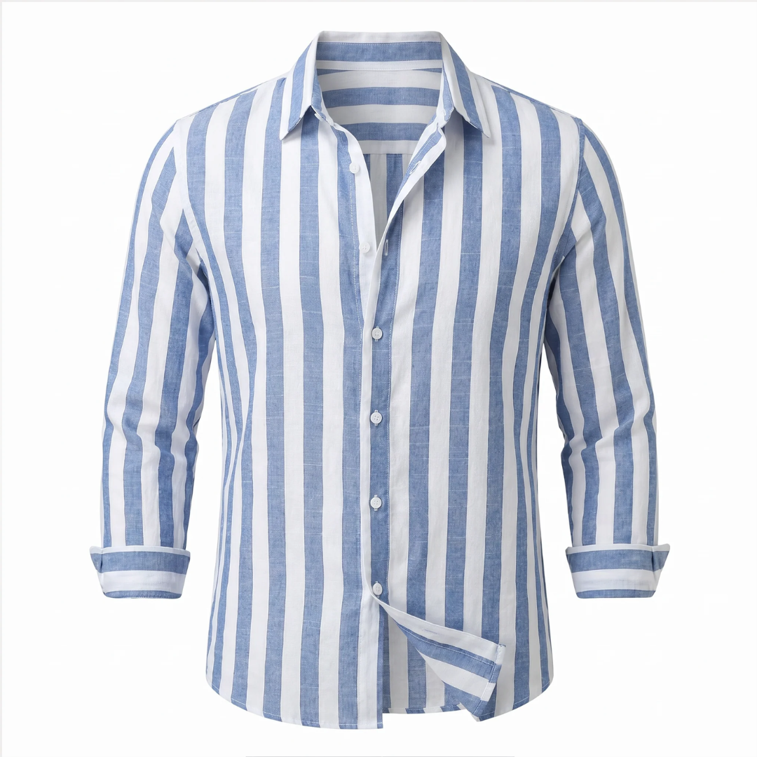Men's Vertical-Stripe Long-Sleeve Button-Down Shirt, Relaxed Fit, Spread Collar