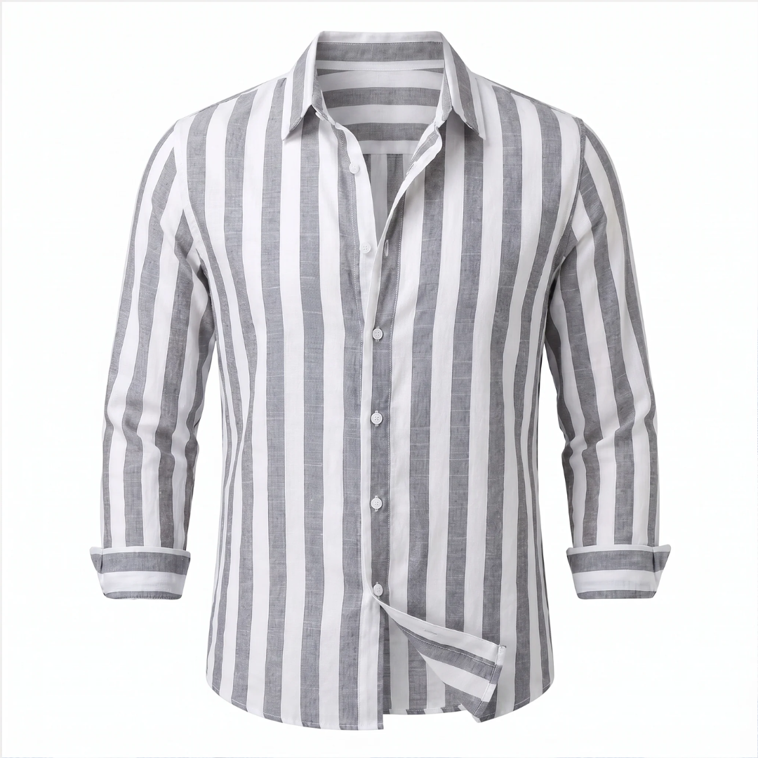 Men's Vertical-Stripe Long-Sleeve Button-Down Shirt, Relaxed Fit, Spread Collar