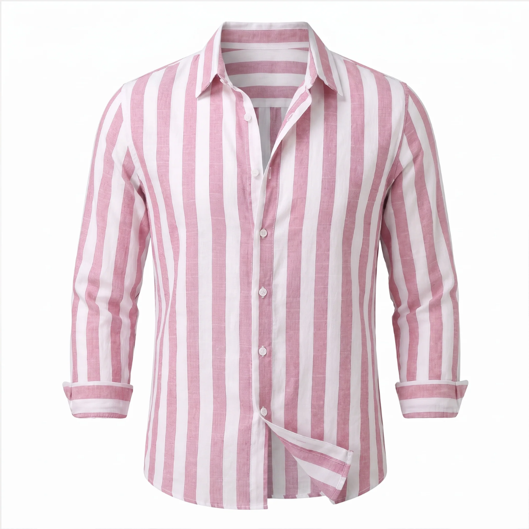 Men's Vertical-Stripe Long-Sleeve Button-Down Shirt, Relaxed Fit, Spread Collar