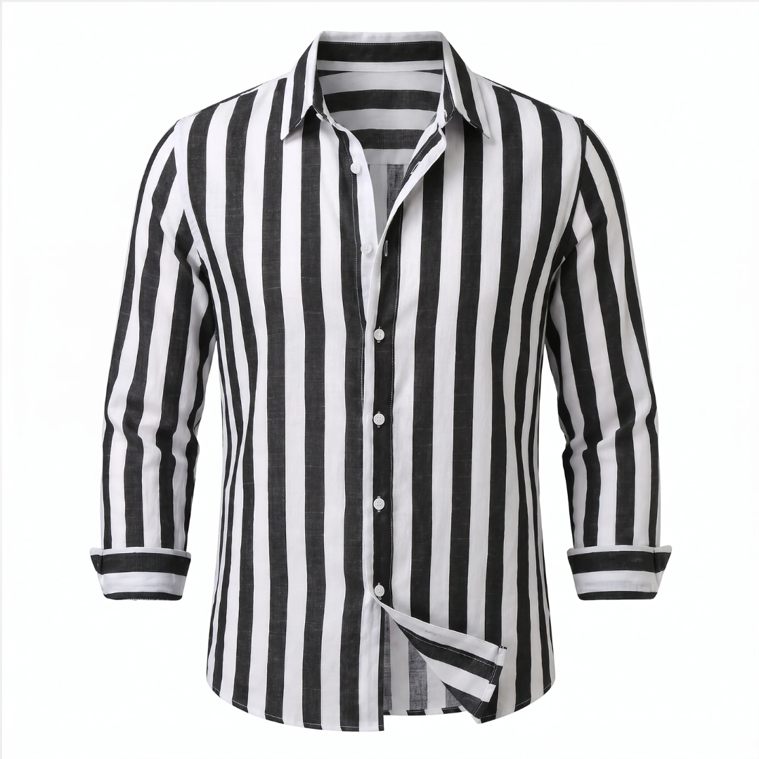 Men's Vertical-Stripe Long-Sleeve Button-Down Shirt, Relaxed Fit, Spread Collar