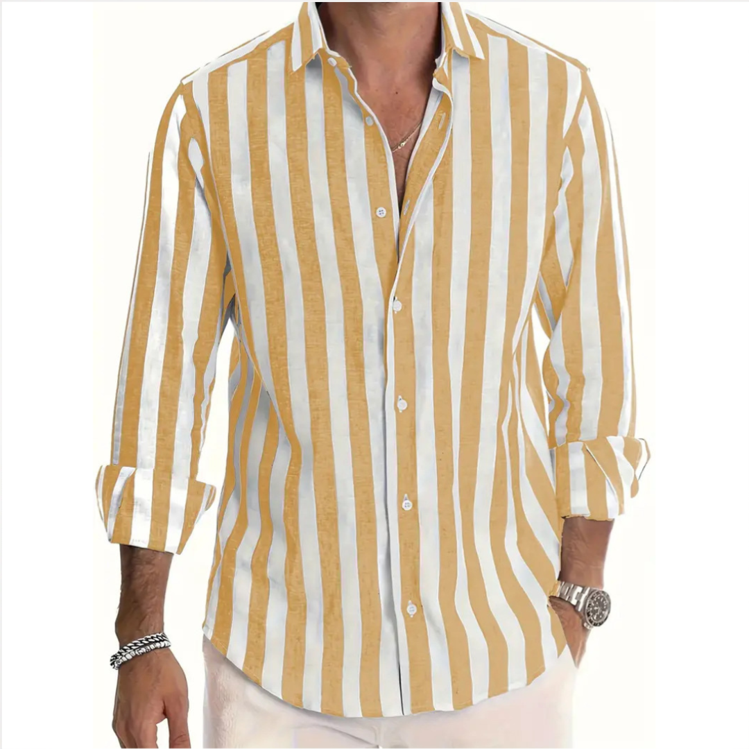 Men's Vertical-Stripe Long-Sleeve Button-Down Shirt, Relaxed Fit, Spread Collar