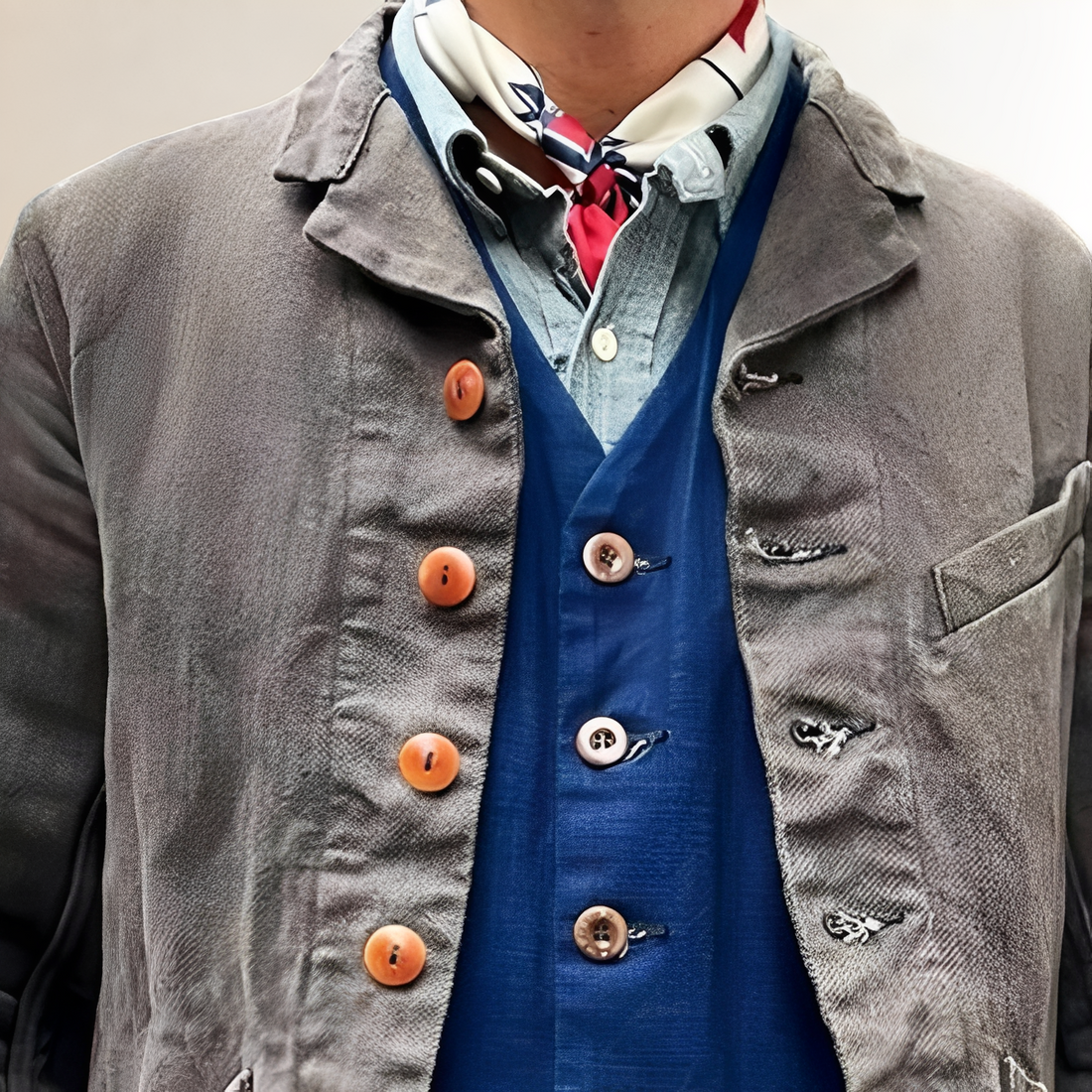 Men's Vintage Button-Up Jacket with Lapel Collar - Regular Fit