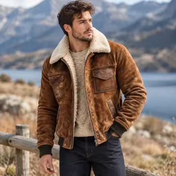 Men's Zip-Front Jacket, Plush-Lined with Contrast Collar, Flap & Zip Pockets, Regular Fit