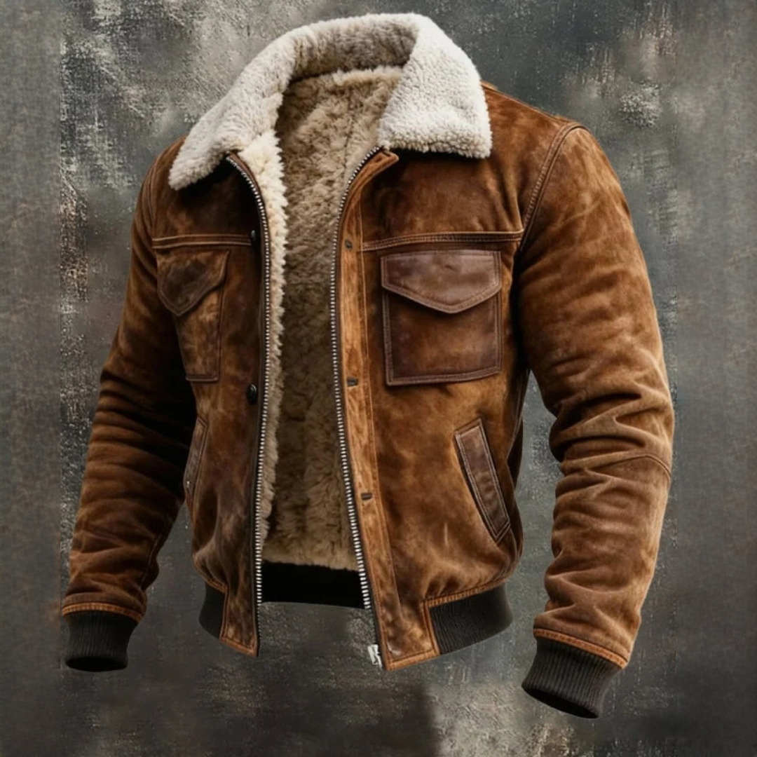 Men's Zip-Front Jacket, Plush-Lined with Contrast Collar, Flap & Zip Pockets, Regular Fit