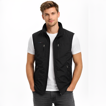 Men's Zip-Front Vest with Stand Collar and 4 Zippered Pockets, Regular Fit
