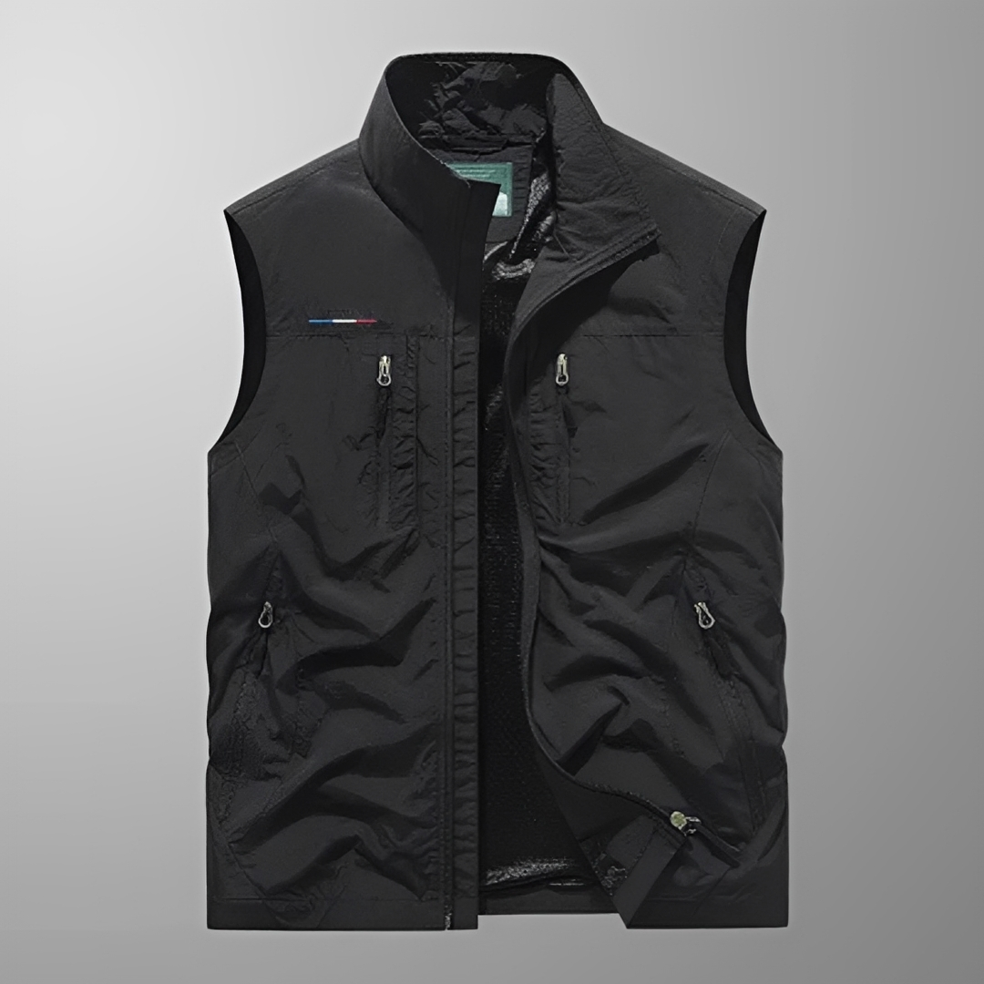 Men's Zip-Front Vest with Stand Collar and 4 Zippered Pockets, Regular Fit