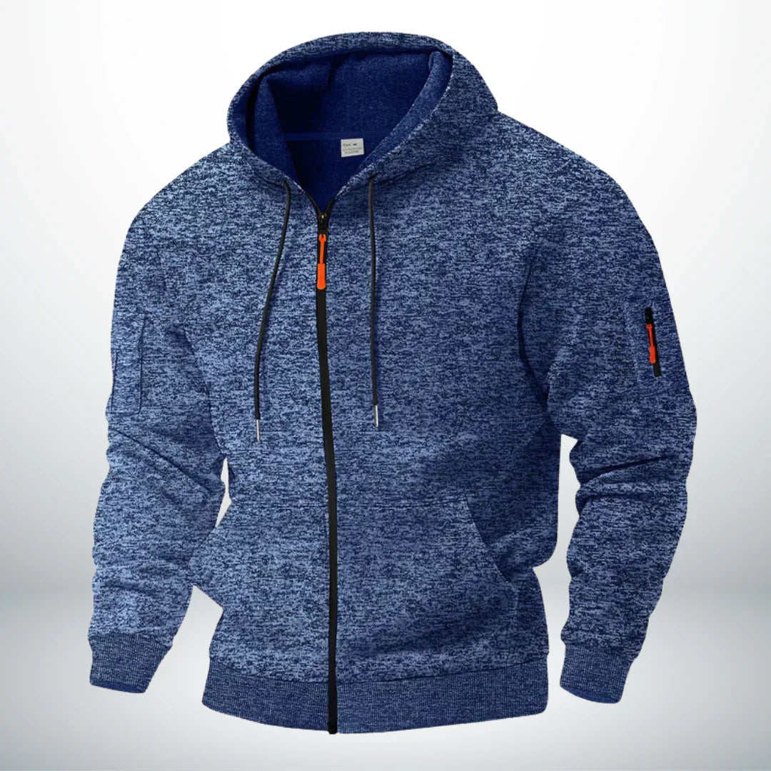 Men's Zip-Up Hoodie with Pockets - Structured Fit, Adjustable Drawstring