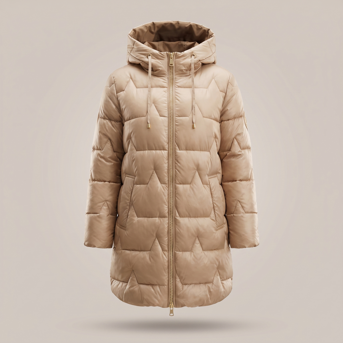 Padded Hooded Coat for Women - Longline with Zip Closure and Elegant Fit