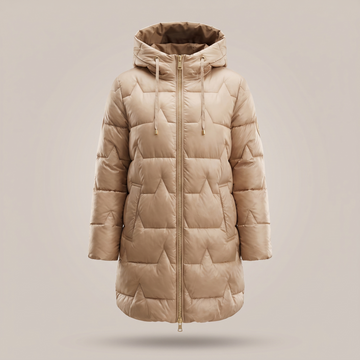 Padded Hooded Coat for Women - Longline with Zip Closure and Elegant Fit