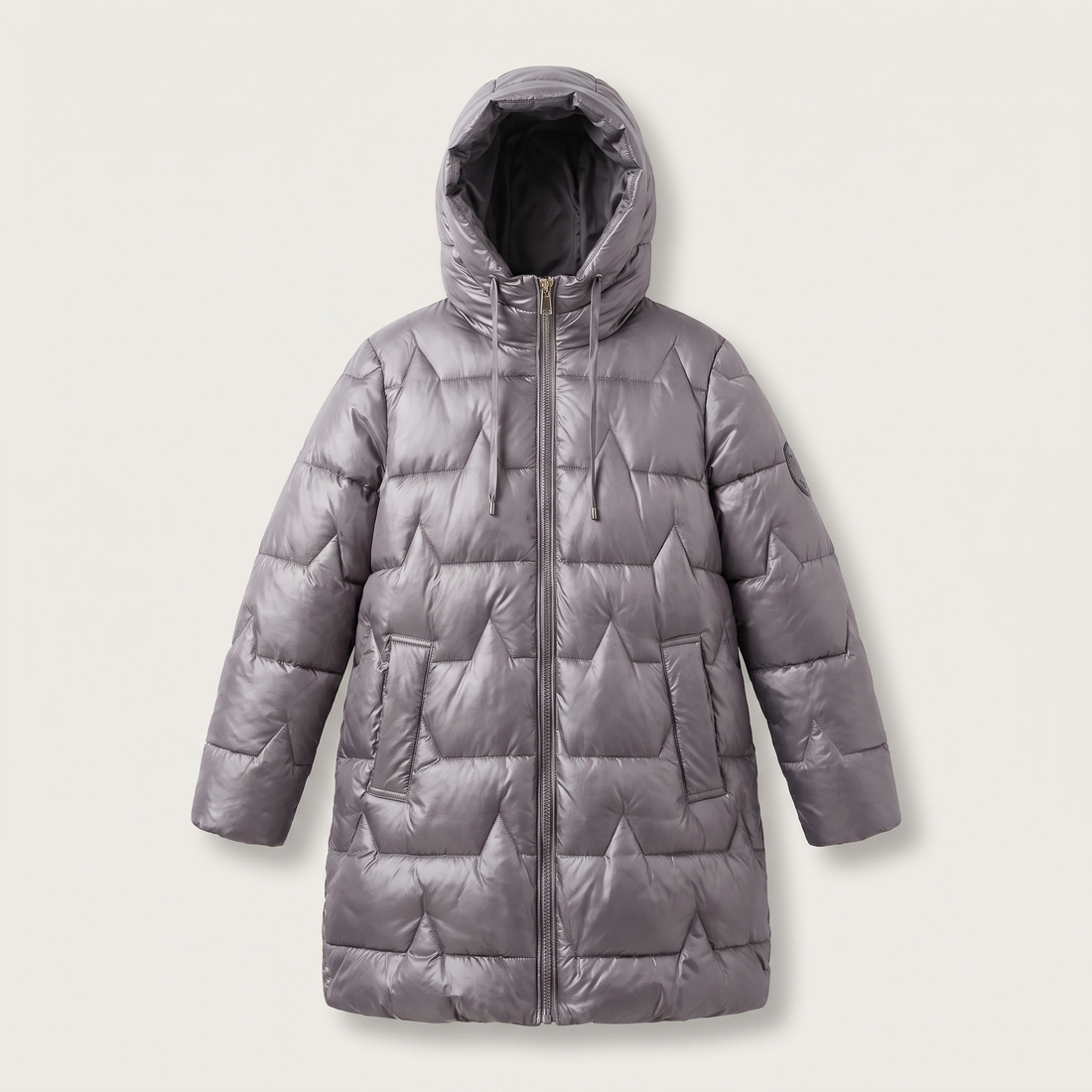Padded Hooded Coat for Women - Longline with Zip Closure and Elegant Fit