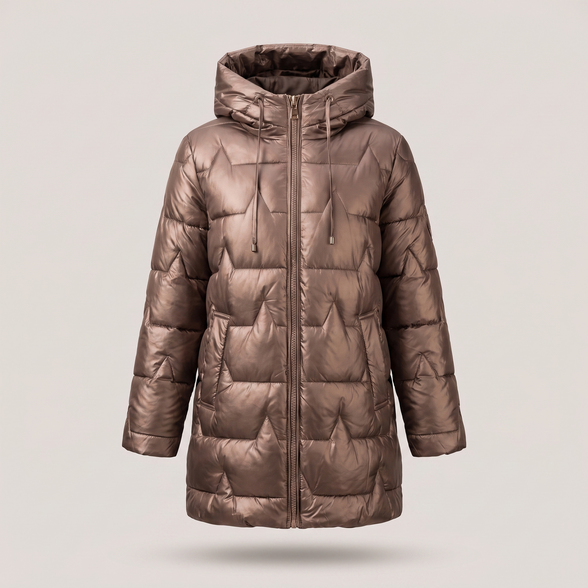 Padded Hooded Coat for Women - Longline with Zip Closure and Elegant Fit