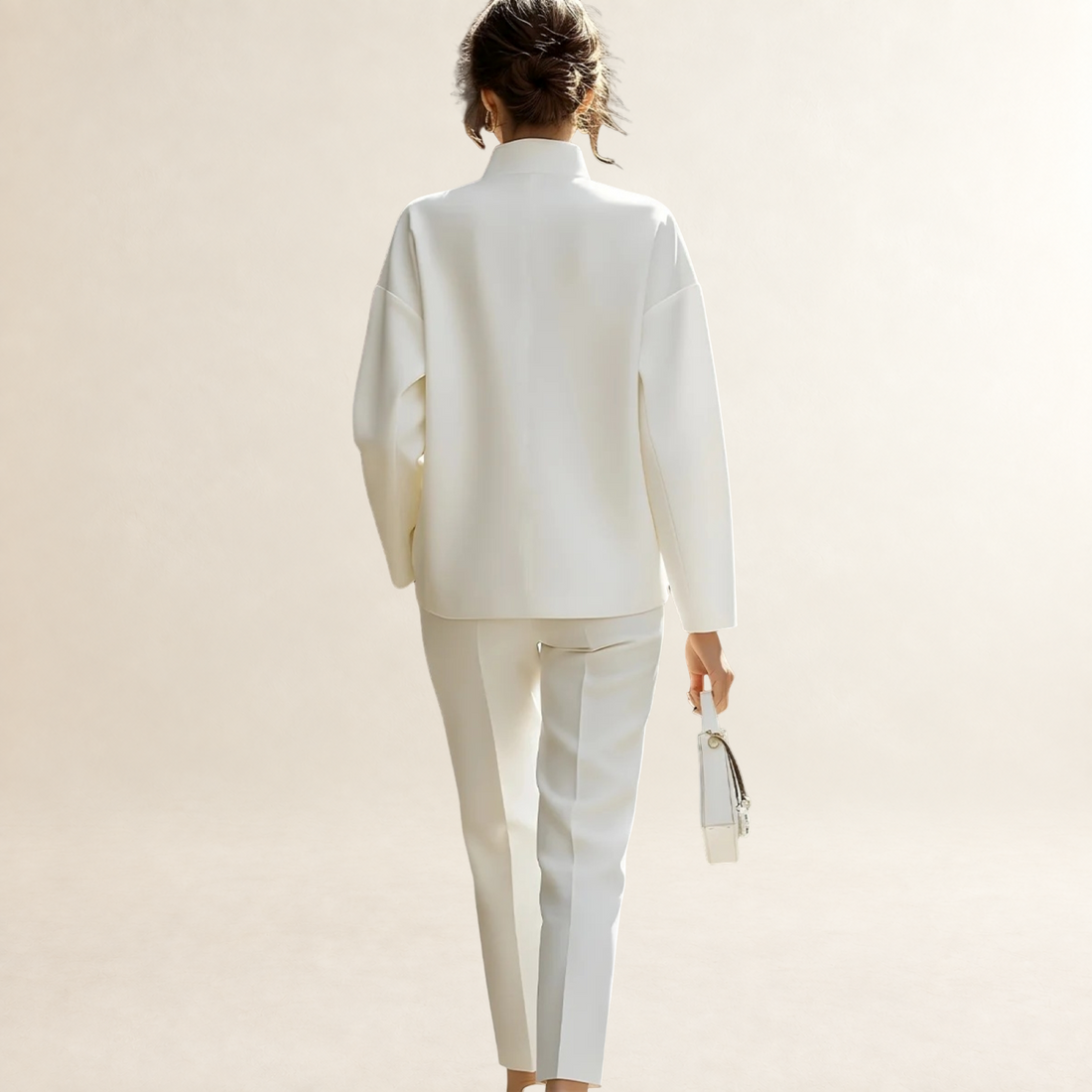 Pants Set Women Oversized Shirt with Flap Pockets and Tailored Trousers - Loose Fit