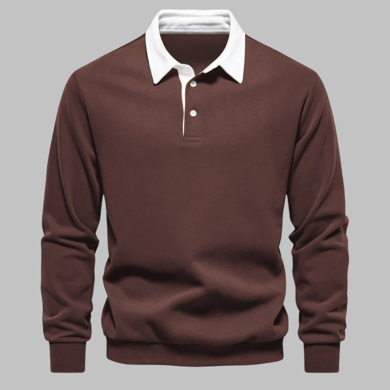 Polo Collar Sweater for Men - Long Sleeve, Button Placket, Relaxed Fit
