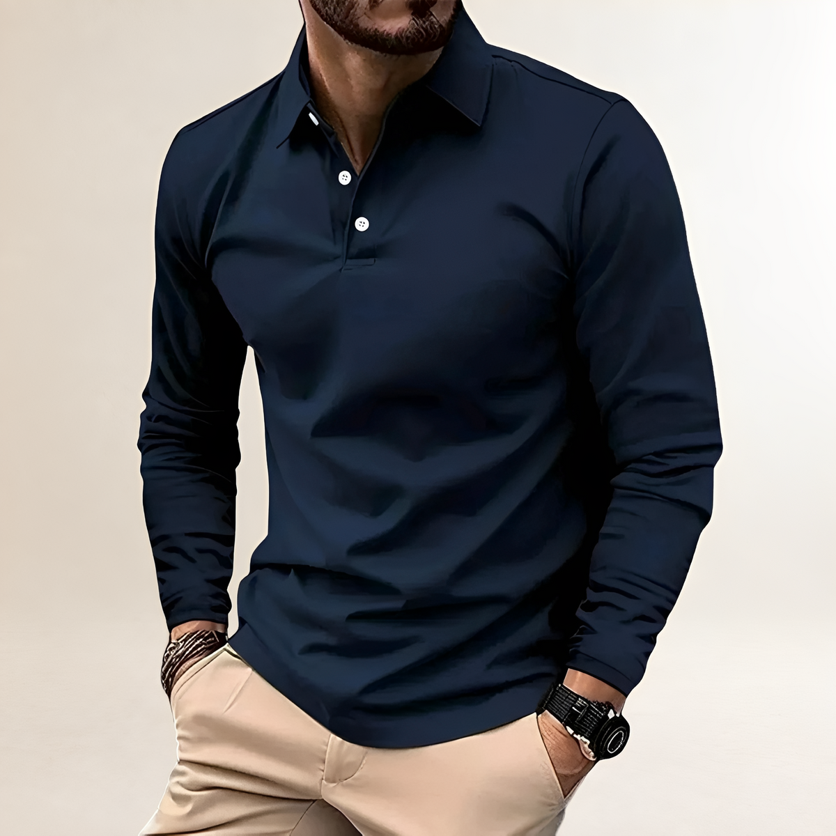 Polo Shirt Men Long Sleeve Classic Collar Slim Fit - Versatile Casual Style