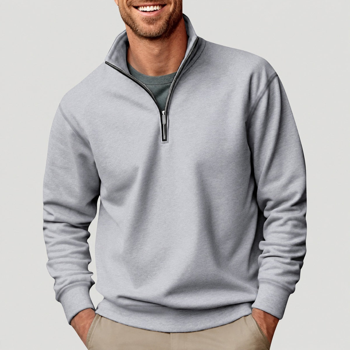 Pullover Men - Quarter Zip, Classic Design, Long Sleeve, Relaxed Fit