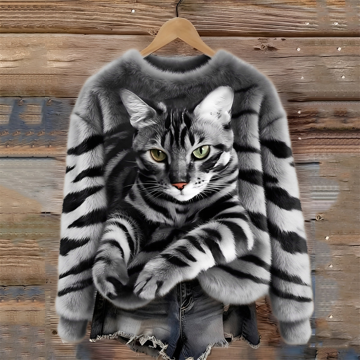 Pullover Sweatshirt for Women - Cat Graphic Design with Relaxed Fit