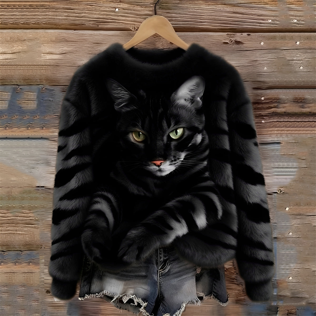 Pullover Sweatshirt for Women - Cat Graphic Design with Relaxed Fit