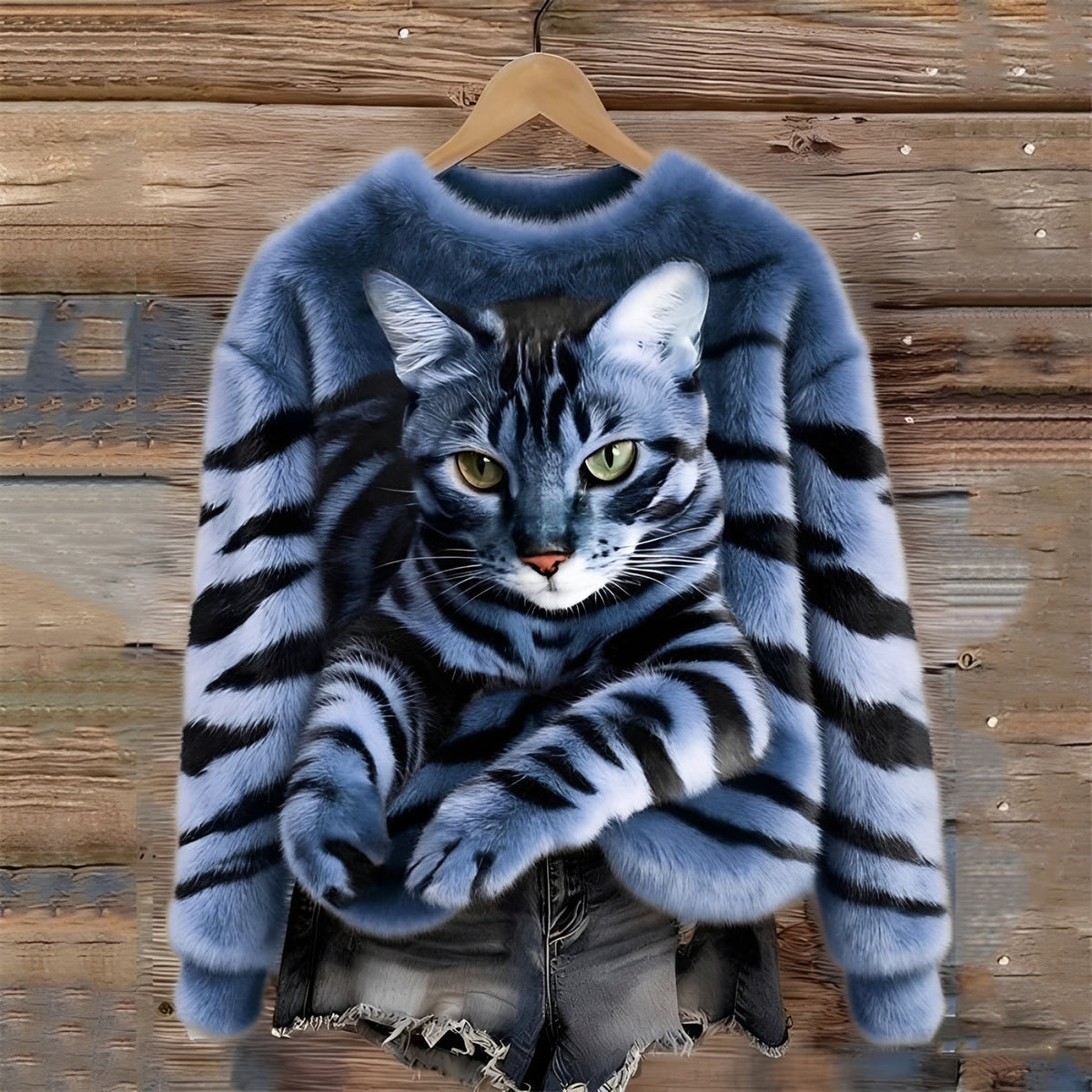 Pullover Sweatshirt for Women - Cat Graphic Design with Relaxed Fit