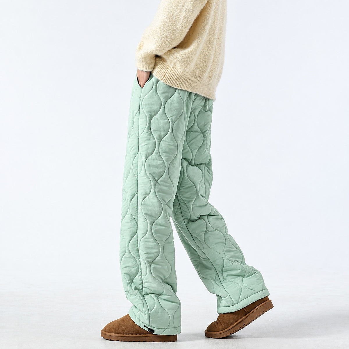 Quilted Wide Leg Pants for Women - Insulated Design with Relaxed Fit