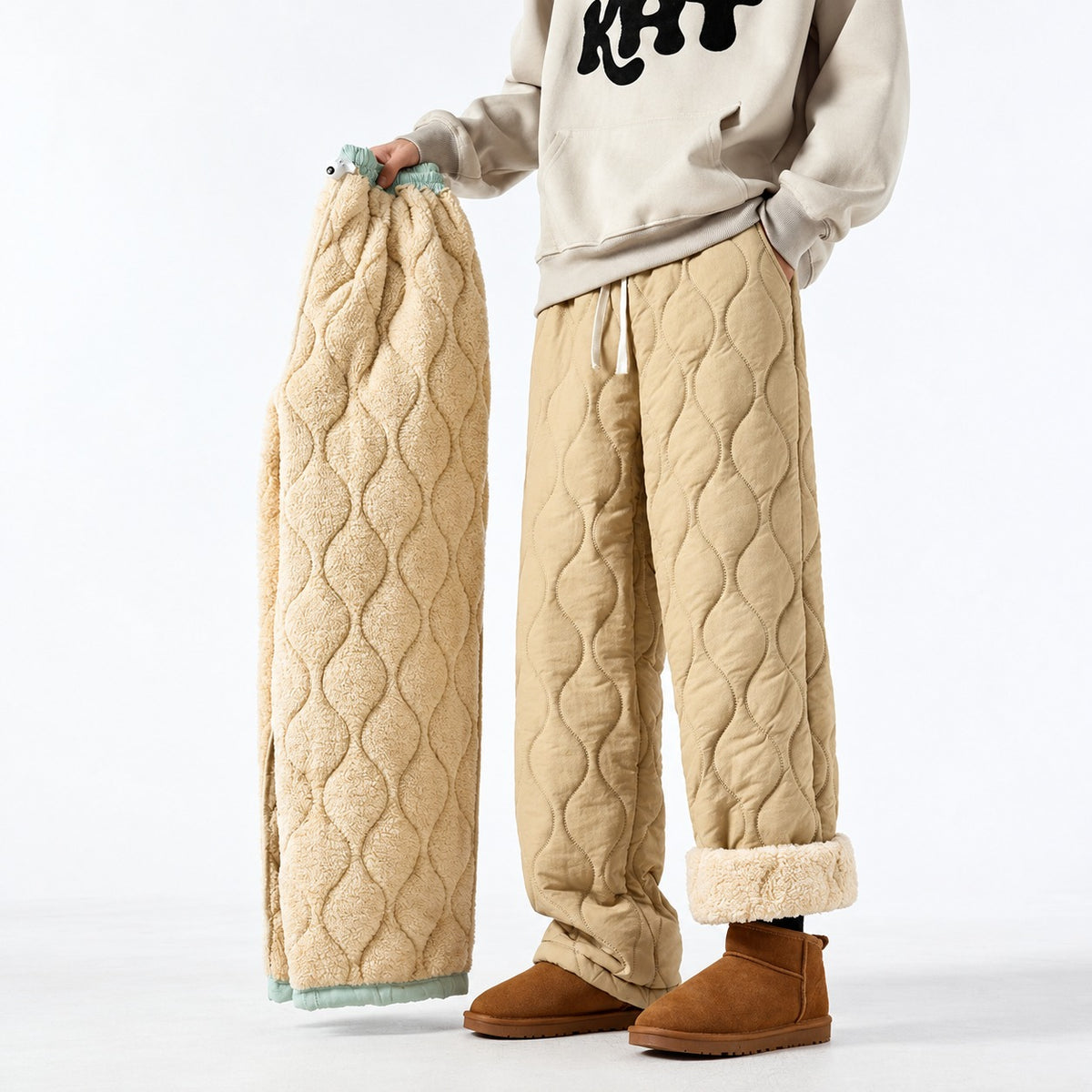 Quilted Wide Leg Pants for Women - Insulated Design with Relaxed Fit