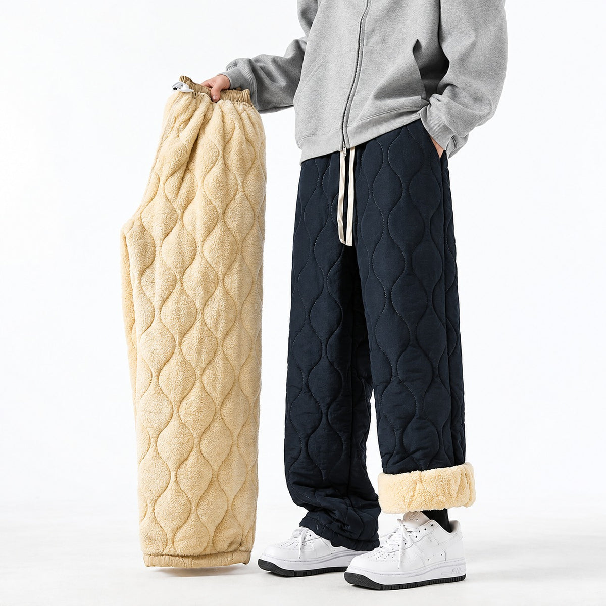 Quilted Wide Leg Pants for Women - Insulated Design with Relaxed Fit