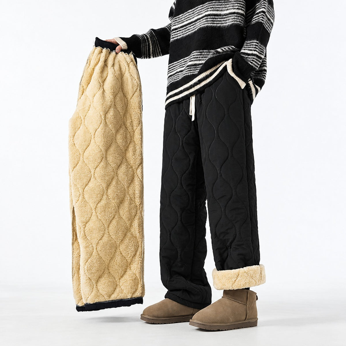 Quilted Wide Leg Pants for Women - Insulated Design with Relaxed Fit