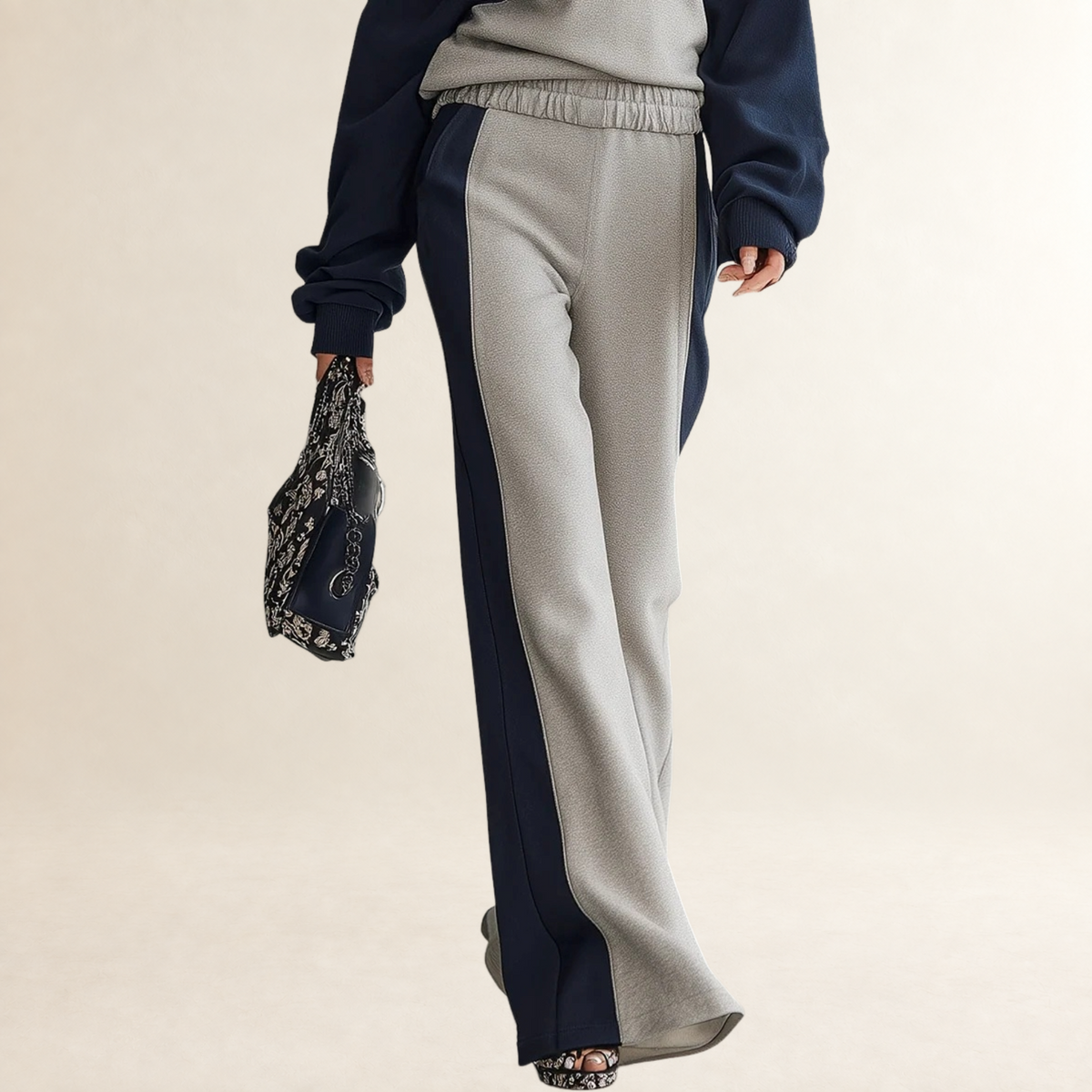Sets for Women One-Shoulder Sweatshirt and Sweatpants Patchwork Design Relaxed Fit