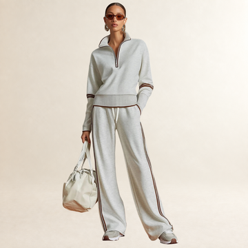 Sets Women Half-Zip Sweatshirt and Wide-Leg Pants - Sporty Striped Design
