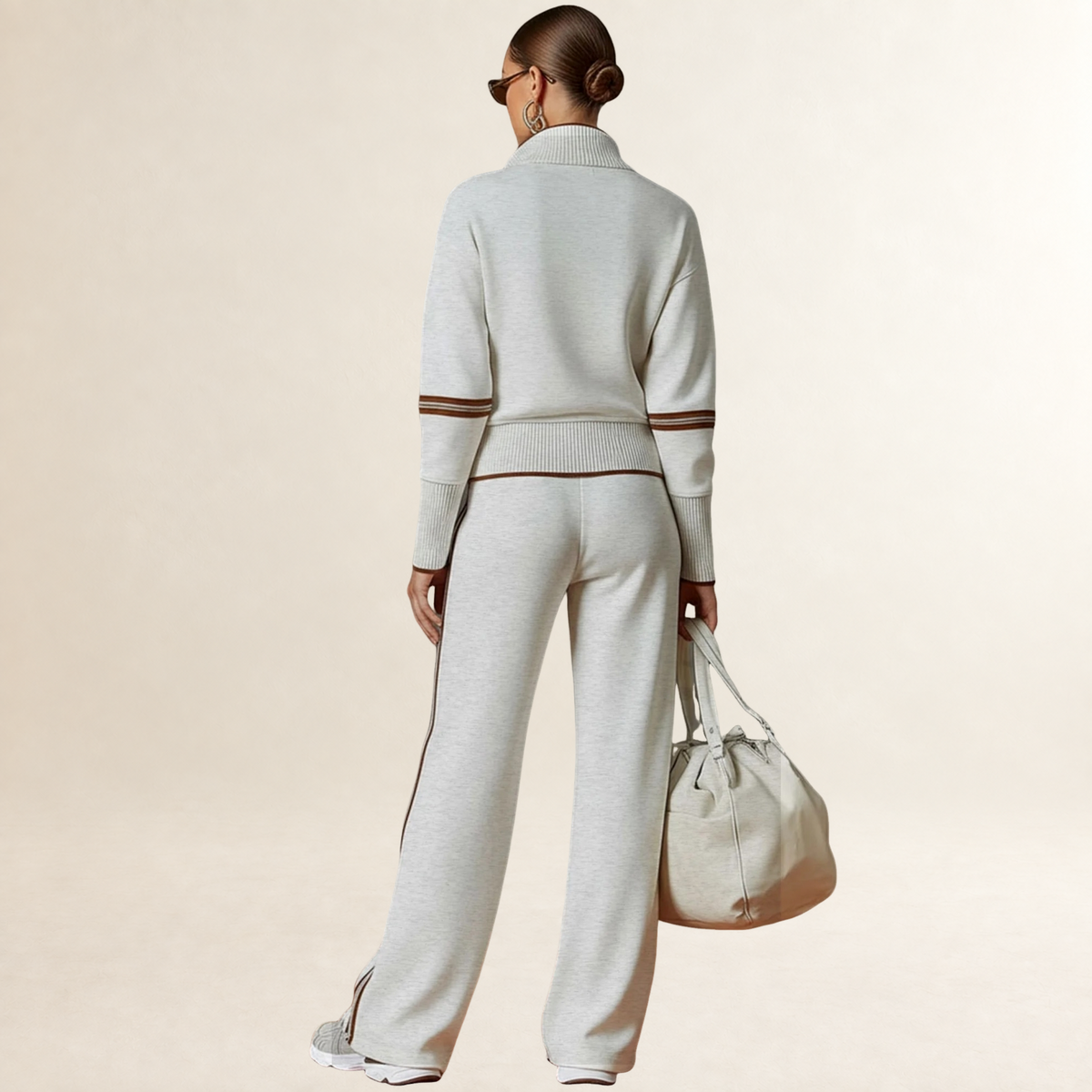 Sets Women Half-Zip Sweatshirt and Wide-Leg Pants - Sporty Striped Design