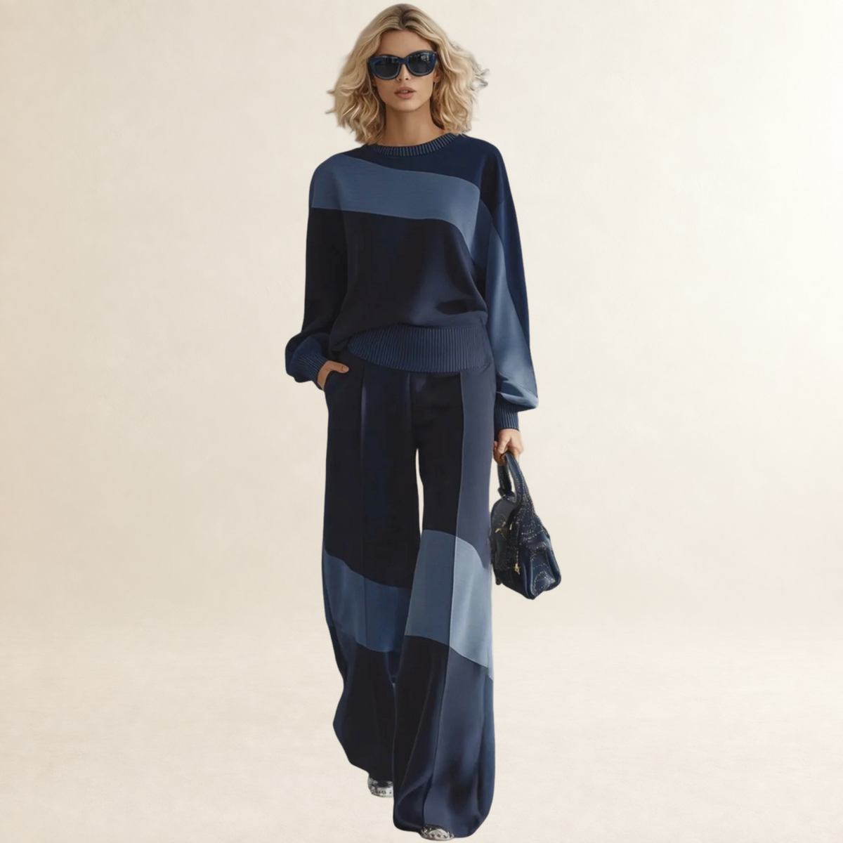 Sets Women Patchwork Sportswear Sweatshirt and Sweatpants - Relaxed Fit