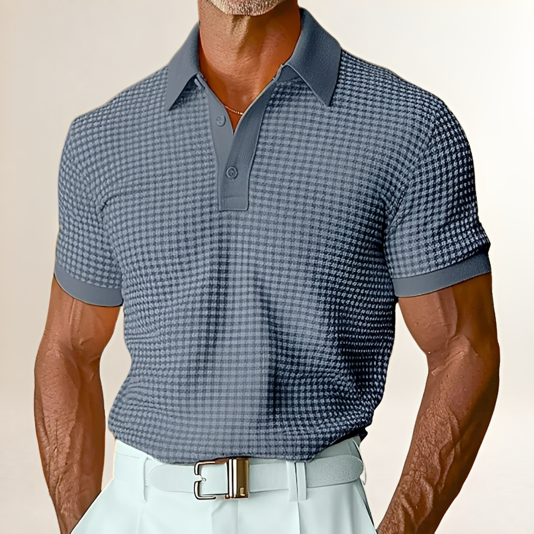 Shirt, Men's Short-Sleeve Collared Polo-Style with Textured Pattern, Relaxed Fit