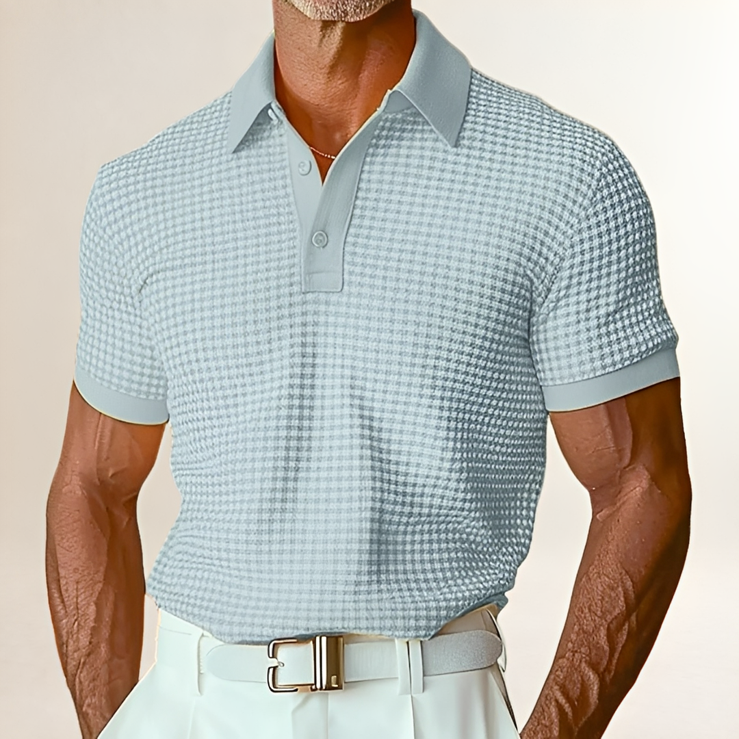 Shirt, Men's Short-Sleeve Collared Polo-Style with Textured Pattern, Relaxed Fit
