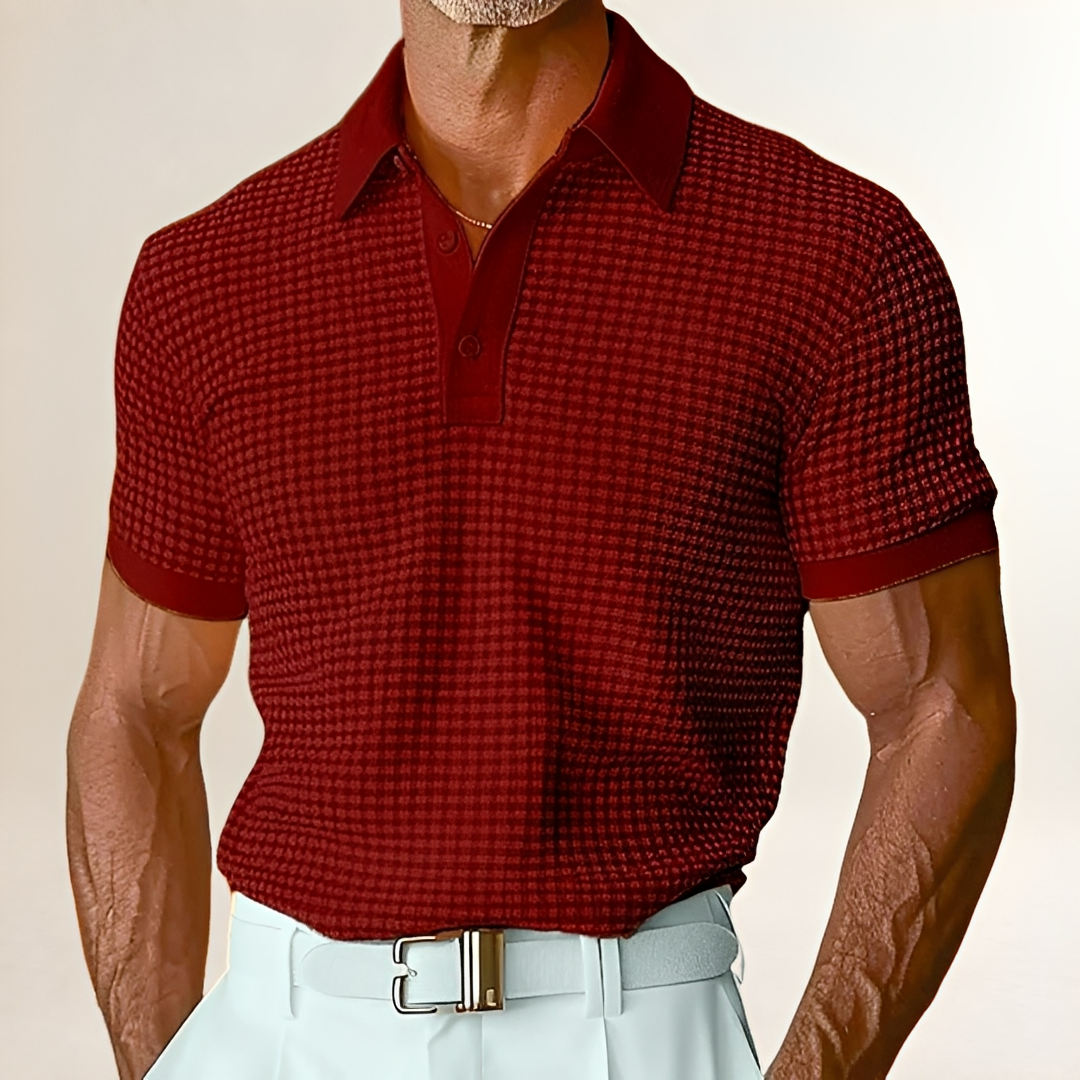 Shirt, Men's Short-Sleeve Collared Polo-Style with Textured Pattern, Relaxed Fit