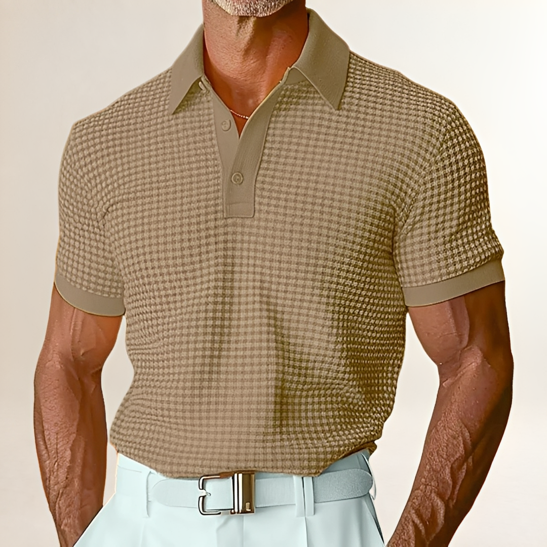 Shirt, Men's Short-Sleeve Collared Polo-Style with Textured Pattern, Relaxed Fit