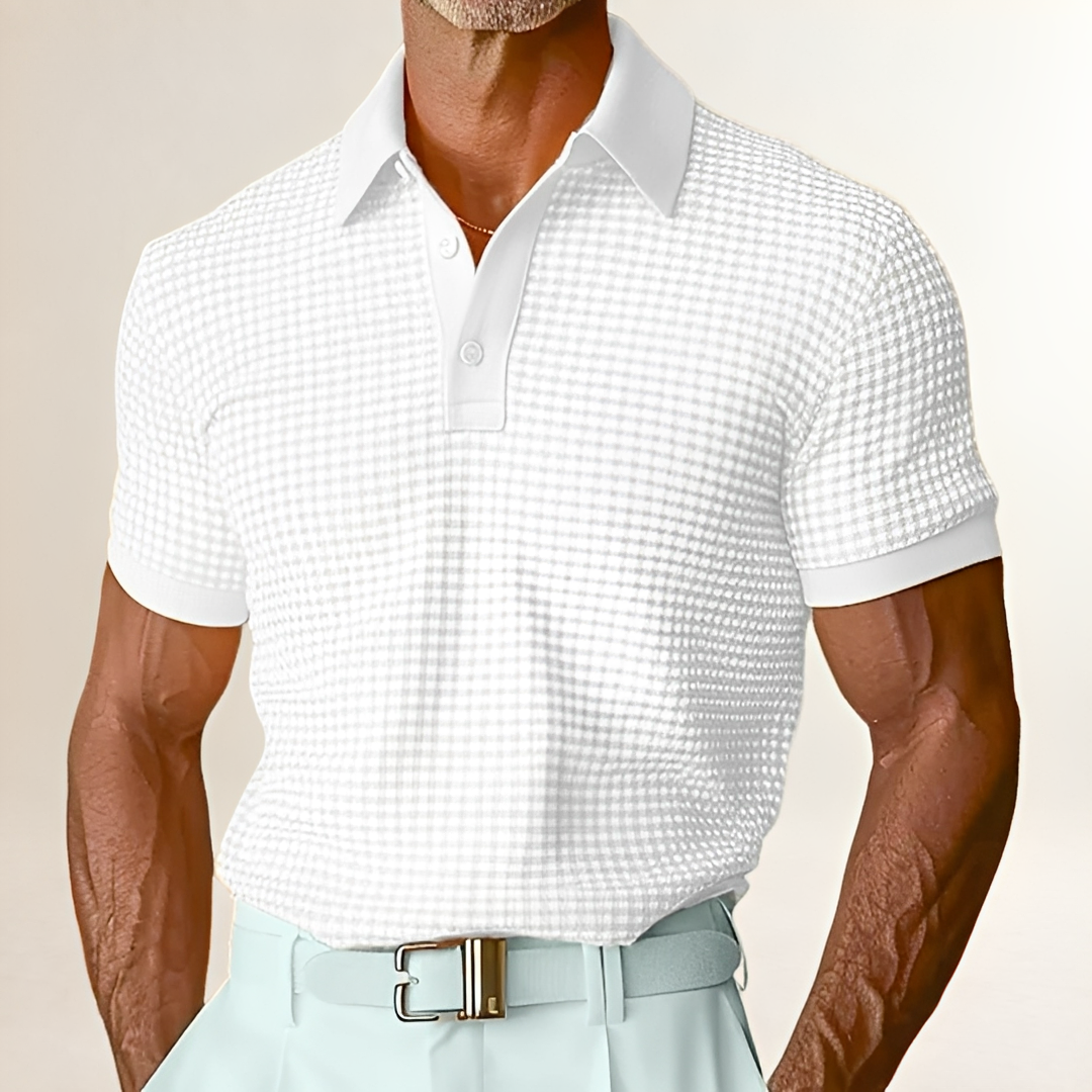 Shirt, Men's Short-Sleeve Collared Polo-Style with Textured Pattern, Relaxed Fit
