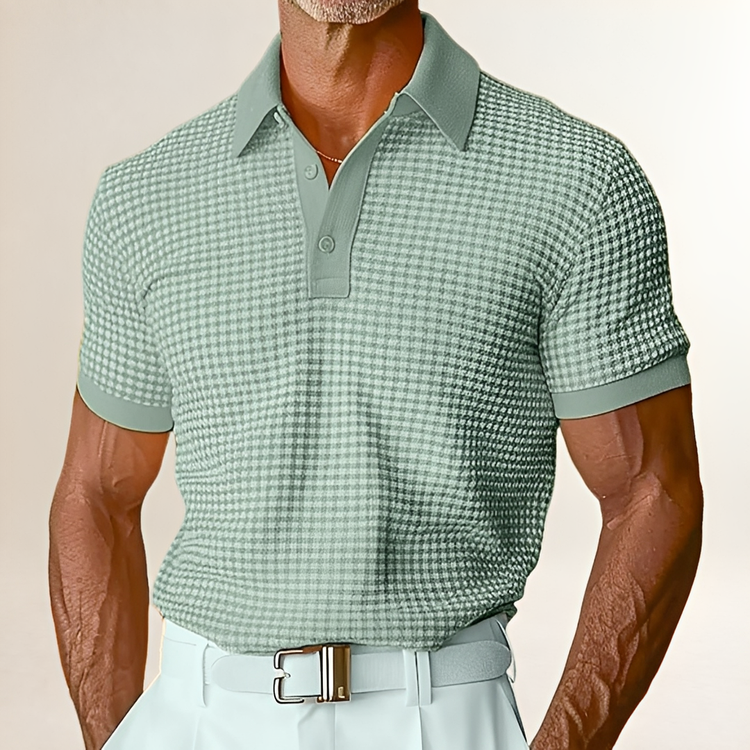 Shirt, Men's Short-Sleeve Collared Polo-Style with Textured Pattern, Relaxed Fit
