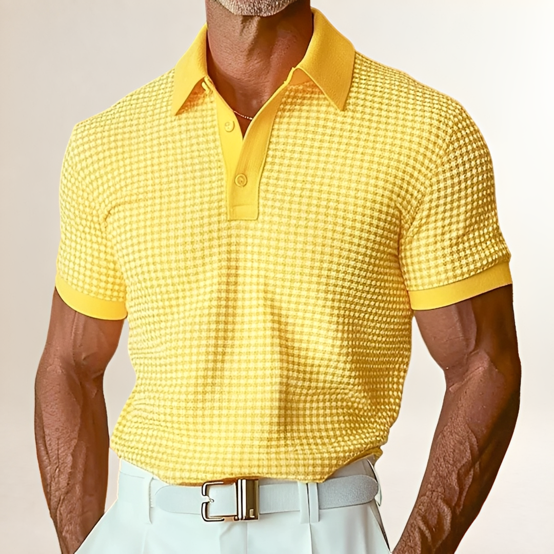 Shirt, Men's Short-Sleeve Collared Polo-Style with Textured Pattern, Relaxed Fit
