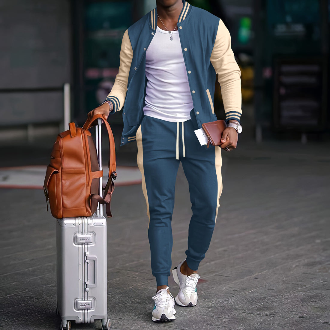 Sports Set for Men - Color Block Varsity Jacket and Jogger Pants - Regular Fit