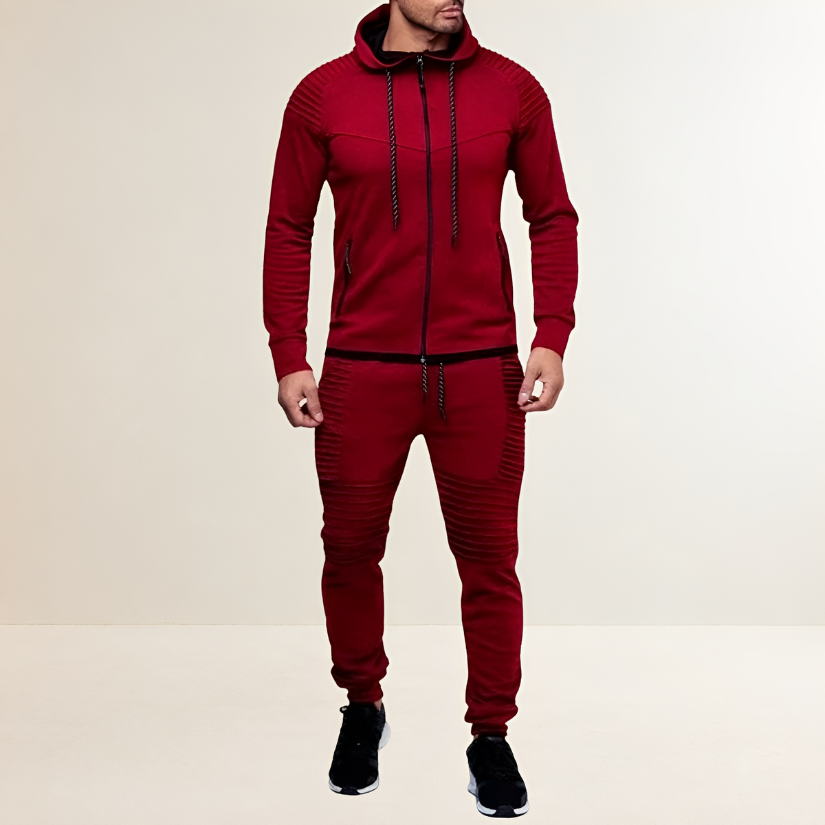 Sports Set for Men with Zip Hoodie and Jogger Pants - Slim Fit, Ribbed Design