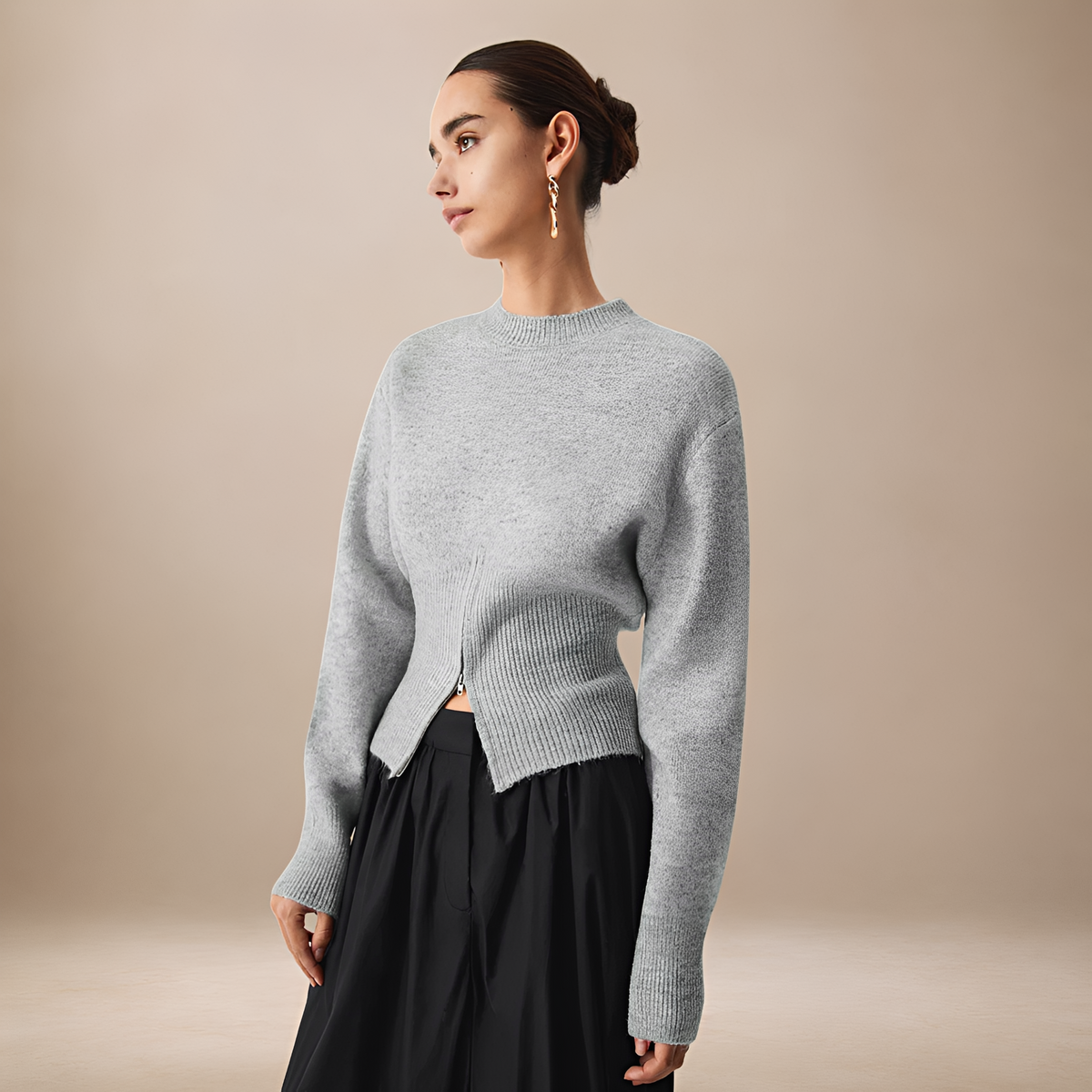 Sweater for Women - Half Zip, Long Sleeve, Regular Fit