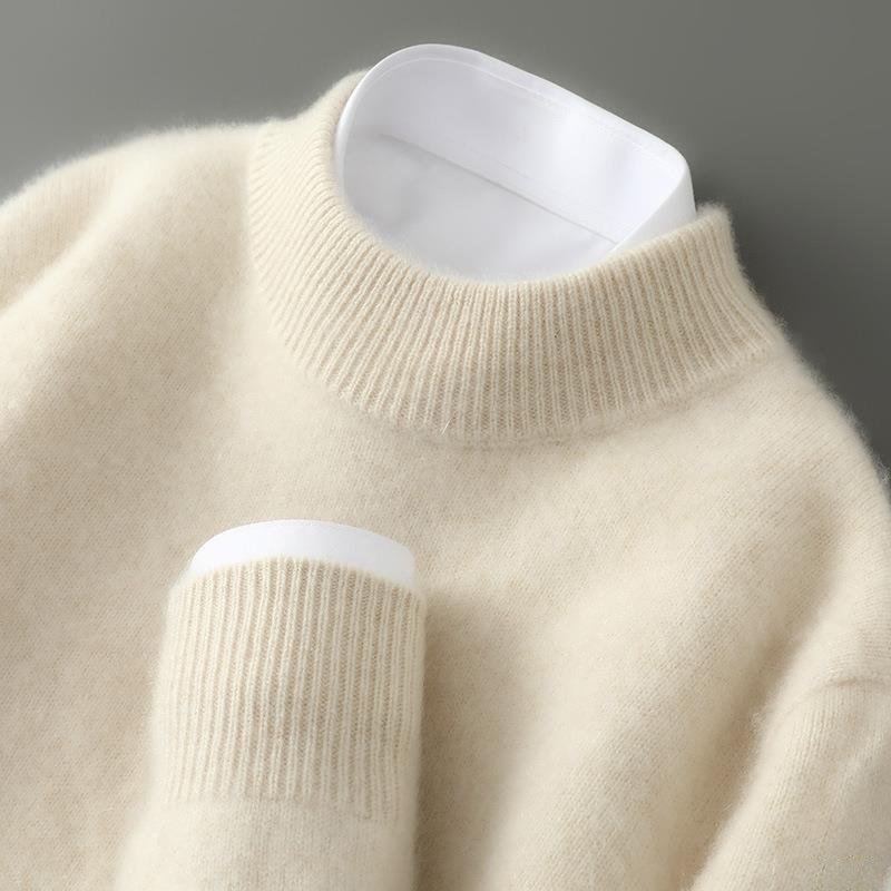 Sweater - Men's Mock Neck with Ribbed Collar & Cuffs, Relaxed Fit
